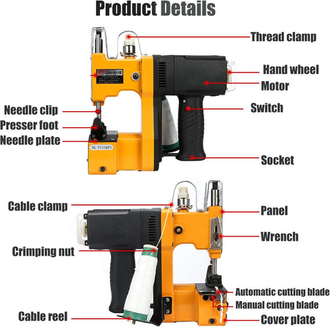 Olmecs Handheld Bag Stitcher Industrial Bag Closer Machine for Rice/Sack/Woven/Paper/Plastic Bags - GK9-500