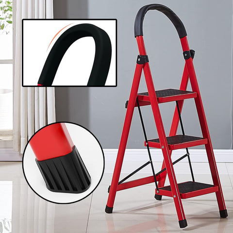 3 Step Ladder Folding Step Stool with Hand Grip Anti-Slip