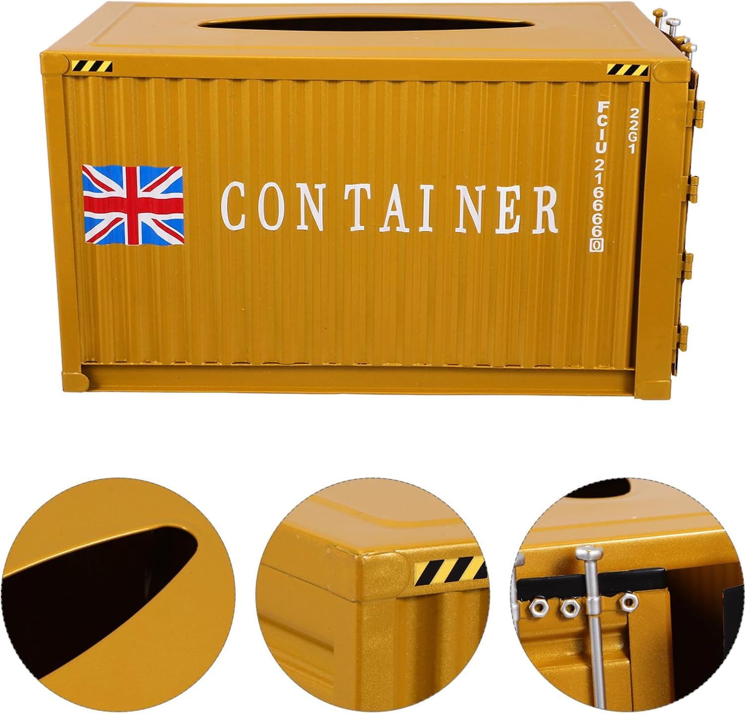 Shipping Container Tissue Box Holder Metal Tissue Box Vintage Metal Container Model Golden