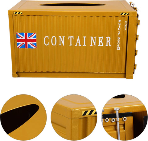 Shipping Container Tissue Box Holder Metal Tissue Box Vintage Metal Container Model Golden
