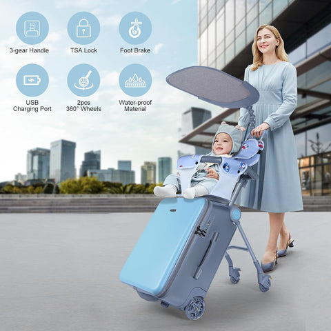 Ride On Carry On Luggage With Seat for Kids - Detachable Trolley With Brake
