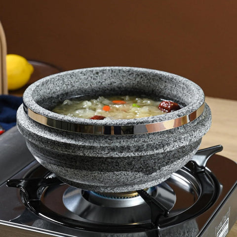 Korean Stone Bowl Cooking Pot with Wood Tray