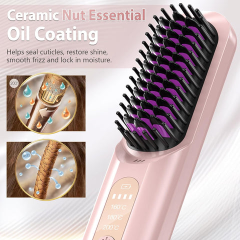 Rechargeable Mini Cordless Straightener, Portable Heated Brush