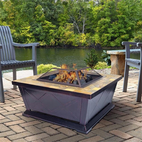 Olmecs Outdoor Garden Fire Pit BBQ Table Stove Square Steel Firepit