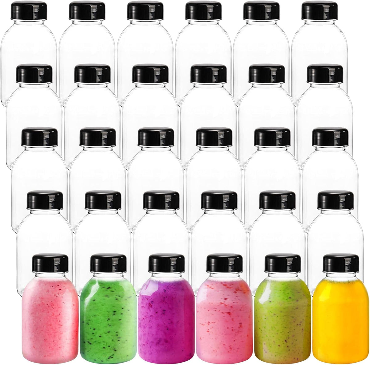 300ml Plastic Juice Bottles with Black Lids, Empty Clear Reusable Beverages - Willow