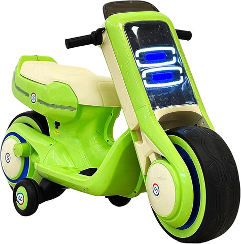 VLRA Kids Electric Motorcycle, LED Lights, Training Wheels, Dashboard Display, Rechargeable Ride-On Toy