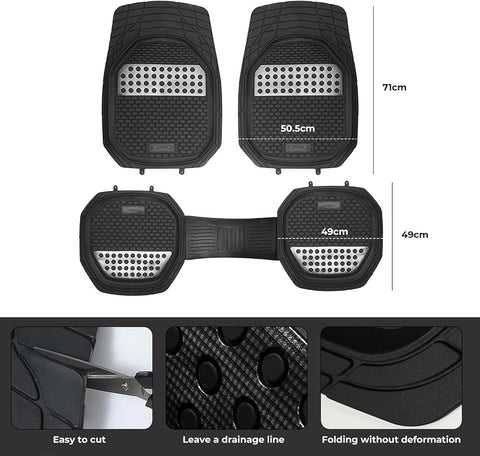 Premium Rubber Car Foot Mats, 71x50.5cm 3 Pcs Set, Anti-Slip Waterproof with Cargo Liner