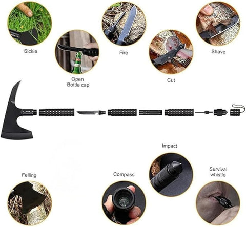 Compact Hand Axe with Wooden Handle – Camping Hatchet Chopping Axe with Leather Sheath for Wood Splitting, Survival Tactical Axe, Outdoor Bushcraft   (Expedition Pro Axe)