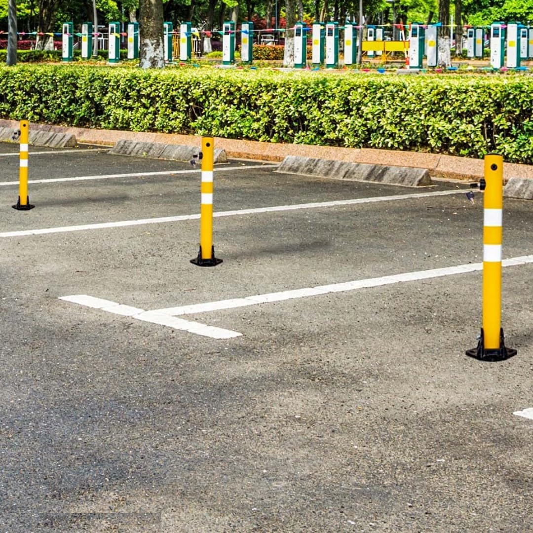 Olmecs Reflective 650MM Parking Barrier | Easy Operate Anti Manual Lock Yellow | Plastic Anti Parking Bollard | Parking Barrier Post with Key Lock (1 Pc)