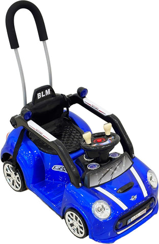 VLRA BIKE Kids Ride-On Push Car, Red Mini Cooper Style, with Parent Handle, Steering Wheel, Racing Stripes, Battery Operated，6V battery 2-4 years