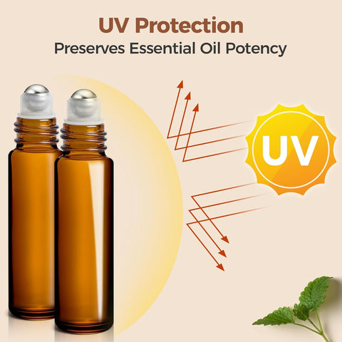 Willow Set of 24, 10ml / 5ml Amber Glass Bottles with Stainless Steel Roller Balls
