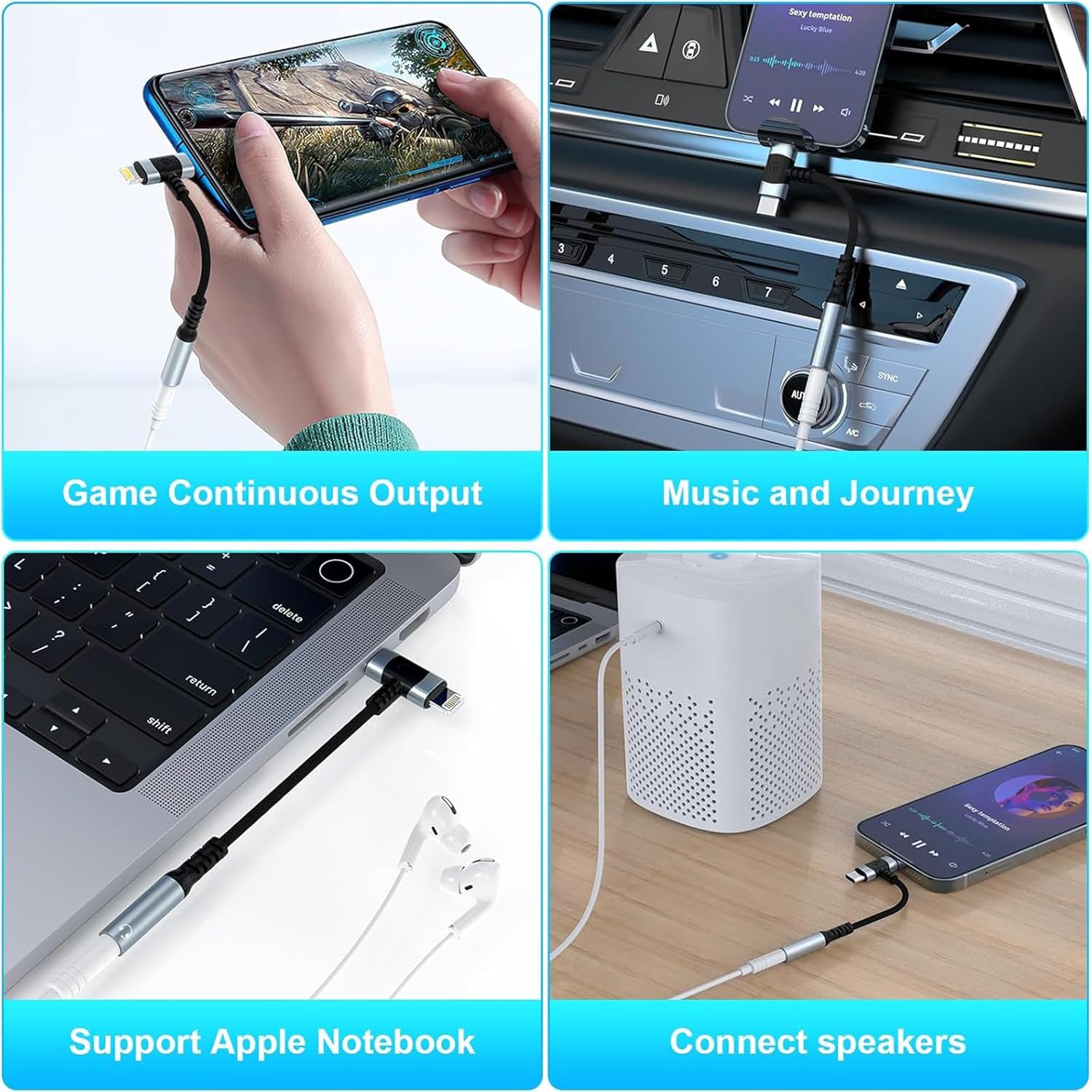 Lightning to 3.5mm, 2-in-1 USB-C to 3.5mm with HiFi Audio Quality, Functional Headphone Jack Adapter with Wide Compatibility