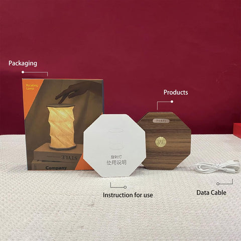 LED Rotating Book Light ABS Wood & Paper Lamp Portable USB Rechargeable (Black)