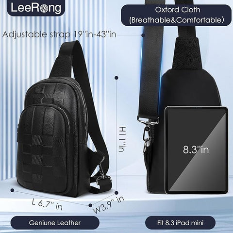 LeeRong Fingerprint Unlock Anti Theft Proof Crossbody Bag Men for Travel Genuine Leather Purse