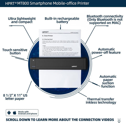 HPRT Wireless Bluetooth Portable Printer 3 in 1 Portable Printer+Case+Ribbon by Thermal Transfer MT800