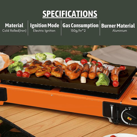 Procamp FlameKraft | Double Burner Camping Stove with Non-Stick Cast Aluminum Griddle