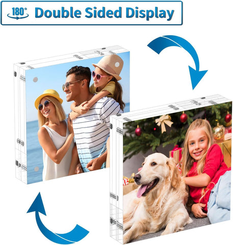 Willow (3Pc Pack) 6x8 Inches Acrylic Picture Frames ,Thicker Block, Freestanding Double Sided Magnetic Acrylic Frameless Transparent Square Frame