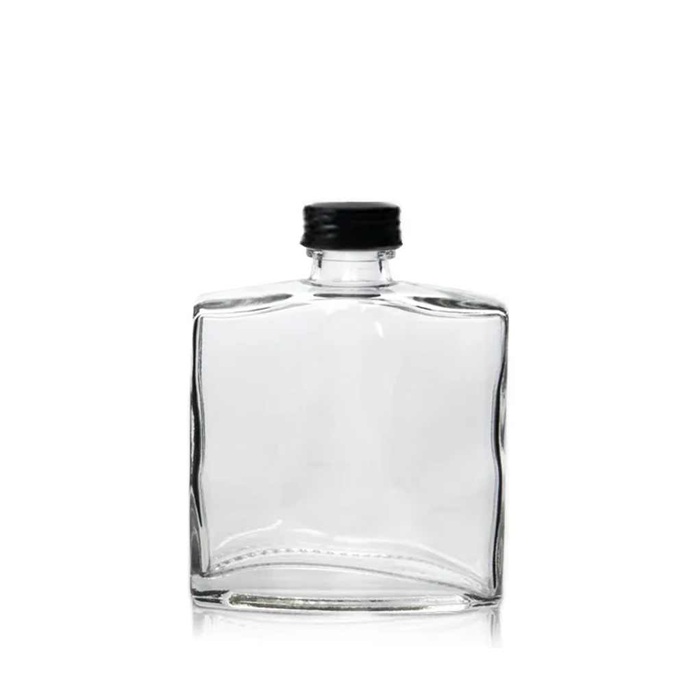 Willow Flat Square Glass Drinking Beverage Bottle with Black Aluminium Caps 100ml (120Pcs/Ctn)