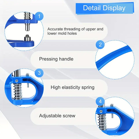 Manual punch eyelet machine with 1500pcs of 6mm, 10mm, and 12mm manual punch rings, including 3 dies #0, #2, and #4