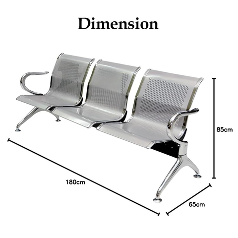 3 Seater  Silver Metal Airport Chair with Chrome Curved Armrests