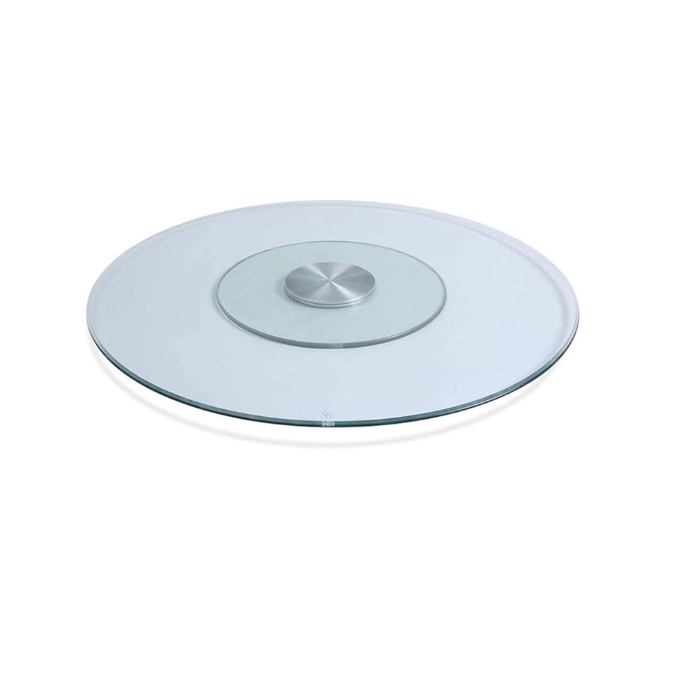 Large Rotating Tray For Kitchen Dining Table, Double Glass Design Transparent 80/100/120cm (Silver)