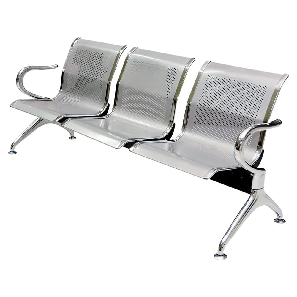 3 Seater  Silver Metal Airport Chair with Chrome Curved Armrests