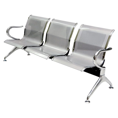 3 Seater  Silver Metal Airport Chair with Chrome Curved Armrests