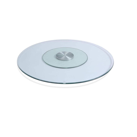 Large Rotating Tray For Kitchen Dining Table, Double Glass Design Transparent 80/100/120cm (Silver)