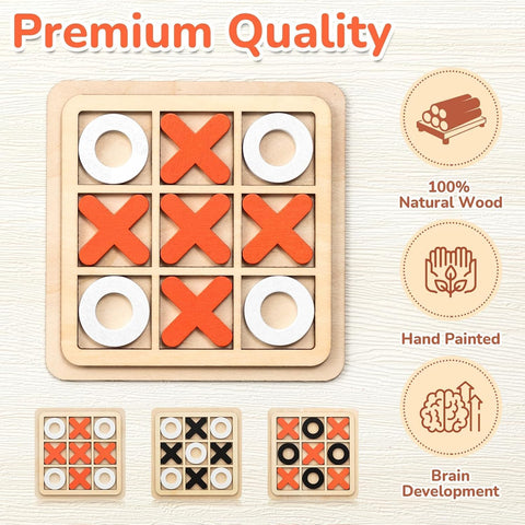 12 Pcs Wooden Tic Tac Toe Game Mini Family Board Games Classical Puzzle Game XO ((14 x 14 cm)