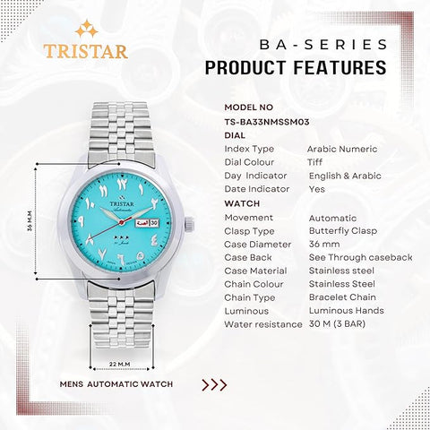 Tristar BA Series Men's Automatic Watch Arabic Numeral Dial Bracelet Wrist Watch for Men (Copy) (Copy)
