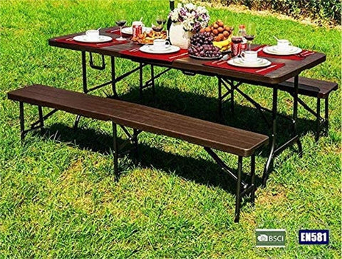 Olmecs Portable Plastic Folding Table SZK180 Brown Wood design 180 * 75cm for 6-8 person (Brown)