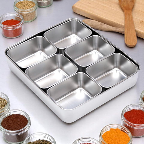 Olmecs Stainless Steel Seasoning Box with Lid and Holder Tray