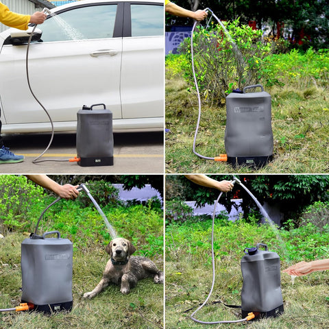 Portable Outdoor Shower, 4.5 Gallon Silicone Water Tank, Battery Powered and with Temperature Display