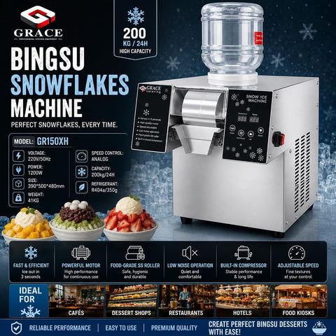 GRACE Commercial Bingsu Snowflakes Ice Machine, 200kg/24H Capacity, 1200W Snow Ice Shaver