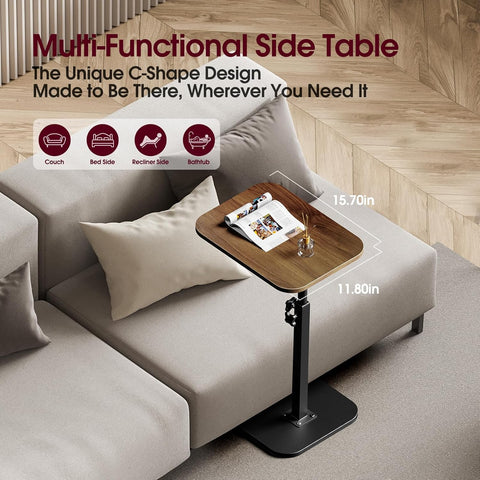 C-Shaped Adjustable Pedestal Side Table Night Stand with 360° Rotating Top