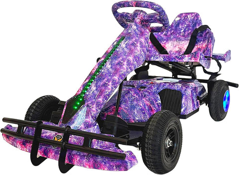 BIKE Electric Go Kart, LED Lights, Pedal Drive, 36V Battery Powered, Kids Ride-On Vehicle (Purple)