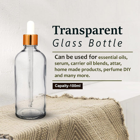 Willow 30/ 50/ 100 ml Clear Round Empty Glass Bottle + Glass Dropper + Gold Ring + White Silicone Teat (12pc Pack)
