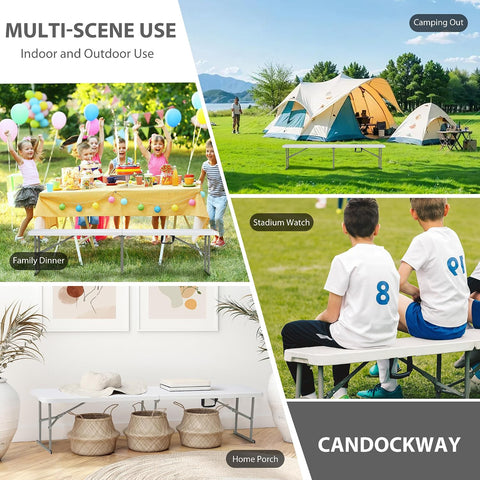 Olmecs 6ft Plastic Folding Bench with Carrying Handle & Lock, Portable Outdoor Bench (2Pc Pack)