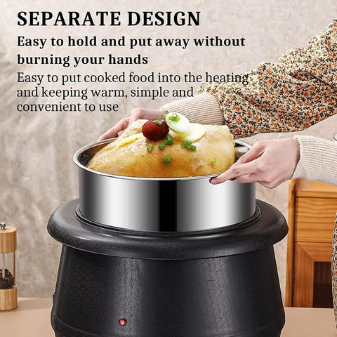 Royal Best  10 L Large Capacity Soup Kettle Warmer, with Stainless Steel Hinged Lid Commercial Restaurant Soup Warmer Pot