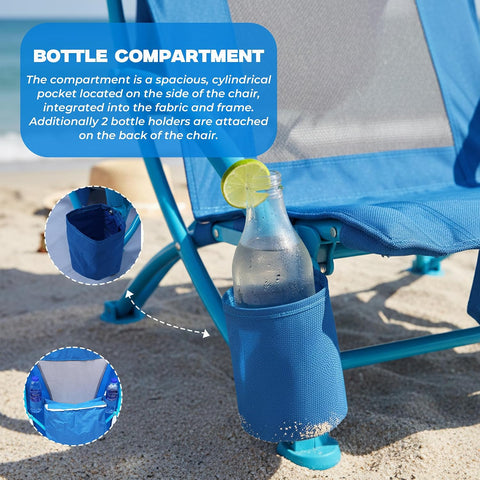 Procamp Low Foldable Beach Chair with Cooler & Pillow – Ideal Travel, Camping, and Outdoor Relaxing Chair