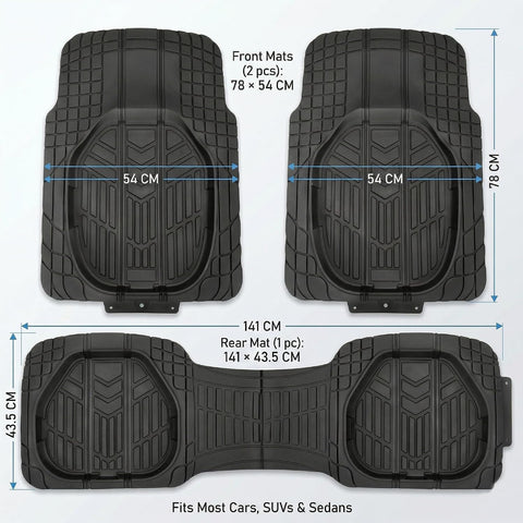 3 Pcs Set Car Floor Mats, Premium Rubber Anti-Slip Waterproof Car Mats with Cargo Liner (78 x 54cm )