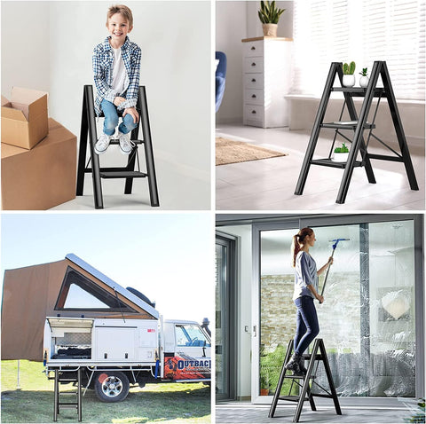 Olmecs 3 Step Ladder Aluminum Folding Step, Stool with Anti-Slip Sturdy and Wide Pedal (Copy)