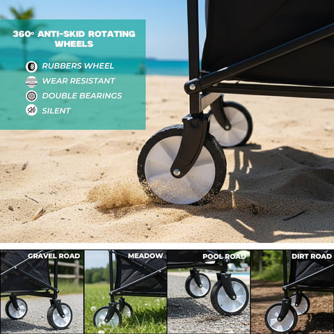 Procamp Value Beach Trolley | Durable Black Foldable Cart With Wheels - Camping Beach Wagon Trolley For Easy Pulling