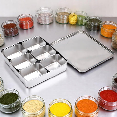 Olmecs Stainless Steel Seasoning Box with Lid and Holder Tray