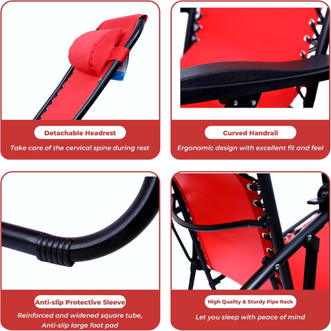 Procamp Zero Gravity Racing Red Camping Chair | Folding Outdoor Recliner | Zero Gravity Lounger