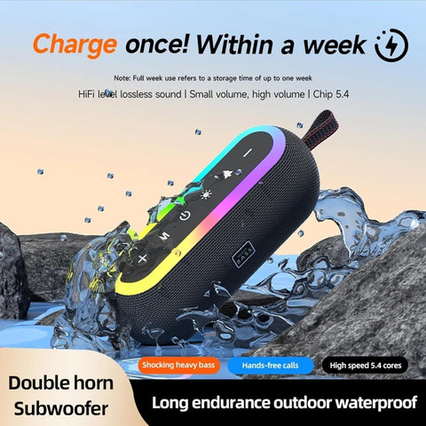 Portable Heavy Bass Bluetooth Speaker with RGB LED Light – Wireless Stereo Speake