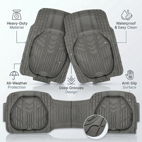 3 Pcs Set Car Floor Mats, Premium Rubber Anti-Slip Waterproof Car Mats with Cargo Liner, All Weather Front and Rear Connected Mats (78 * 54cm)