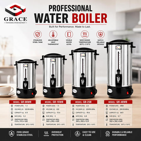 Commercial Hot Water Boiler with Faucet Tap, Stainless Steel Electric Water Dispenser (29.5 Ltr)