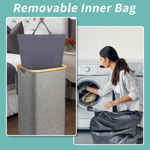 Foldable Laundry Hamper with Lid – Bamboo Frame & Fabric Liner - Large / Medium