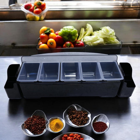 Olmecs Chilled Condiment Server, Fruit, Veggie & Condiment Caddy with Lid Dispenser Tray Plastic Garnish Station for Bartending & Serving Taco